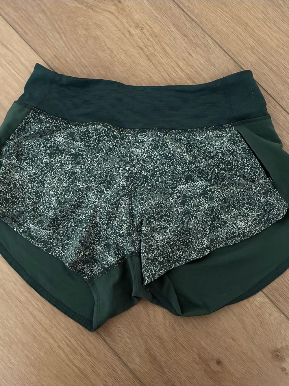 Outdoor Voices Dark Green Speckled Panel Running Shorts